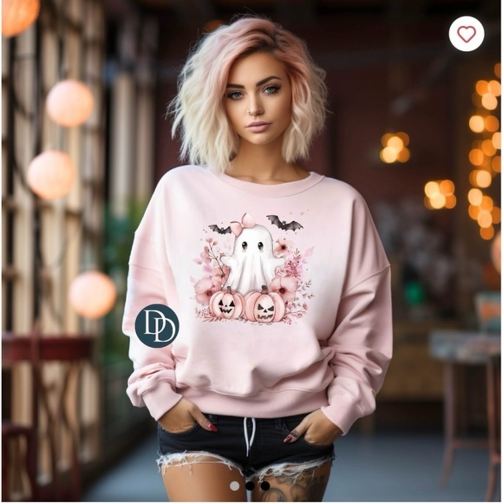 Pink‎ pumpkin ghost unisex sizing graphic T-shirt